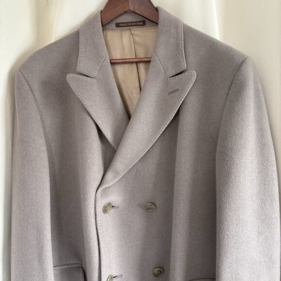Vtg Jonathan Perth Cashmere Blend Tan Double Breasted Trench Overcoat Chest 46 - Picture 5 of 16